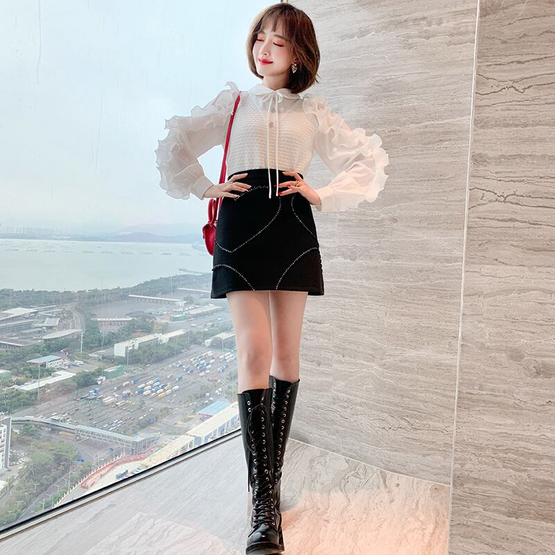 リボンレースブレストシャツ スプリング 春物 ステッチ MIUCO21367588001