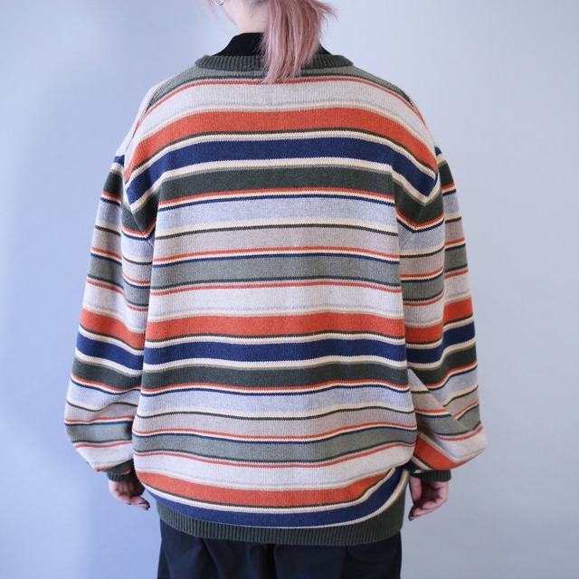 "NAUTICA" good coloring border loose silhouette knit