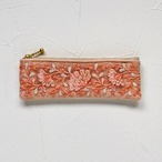 大人のためのインド刺繍リボン　スリムポーチ｜メガネポーチ / ペンケース｜CORAL