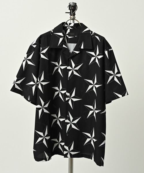 MMMM Air Leak Fabric Overprint Open Collar Shirt (star) 15120M26