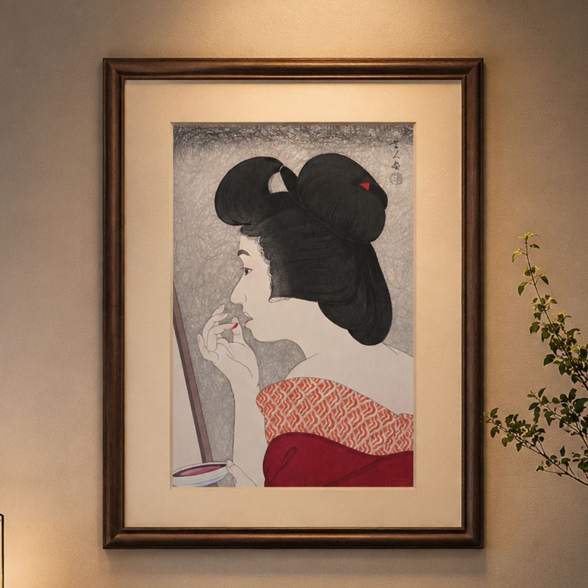 鳥居清忠 口紅 おんな十二題より 人物画 美人画 木版画 浮世絵 女性像