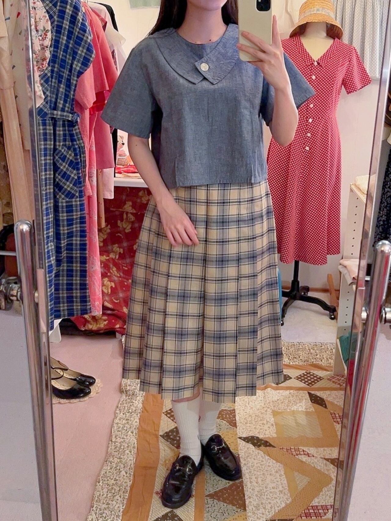 DAKS / blue beige check skirt