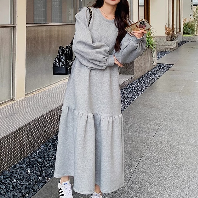 Puff sleeve flare sweat dress  A743