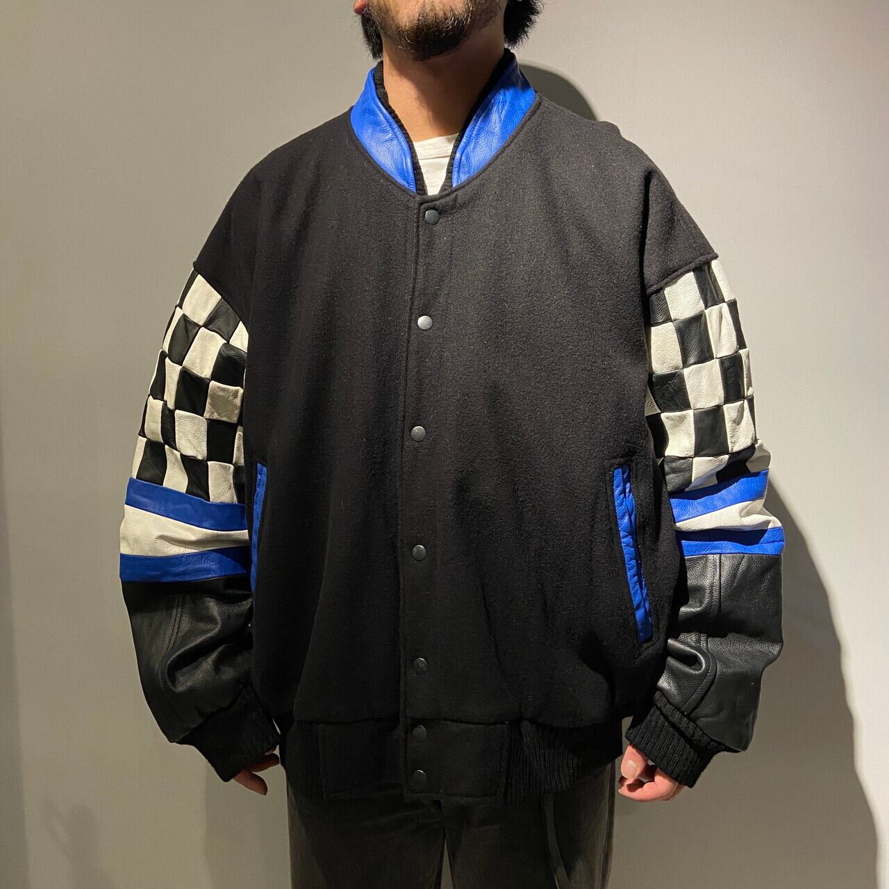 ビッグサイズ 90年代 袖レザー ウールスタジャン メンズ2XL 古着 