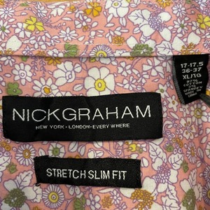 【NICKGRAHAM】柄シャツ 長袖シャツ 花柄 ピンク アメリカ古着  XL