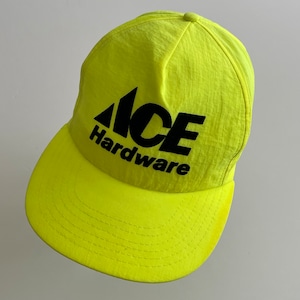 -USED- USA製 ACE HARDWARE ADJUSTABLE CAP -FLUORESCENT YELLOW- [ONE SIZE]
