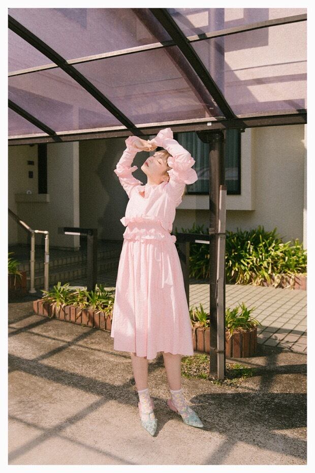 ピンク ワンピース ロング マキシ ブラウス ゆったり ガーリー フレア