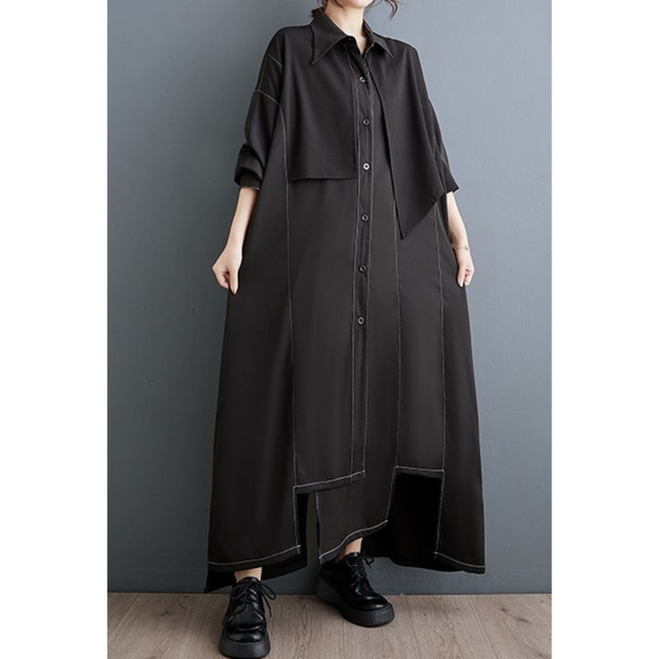 ステッチディテール ロングワンピース 00213