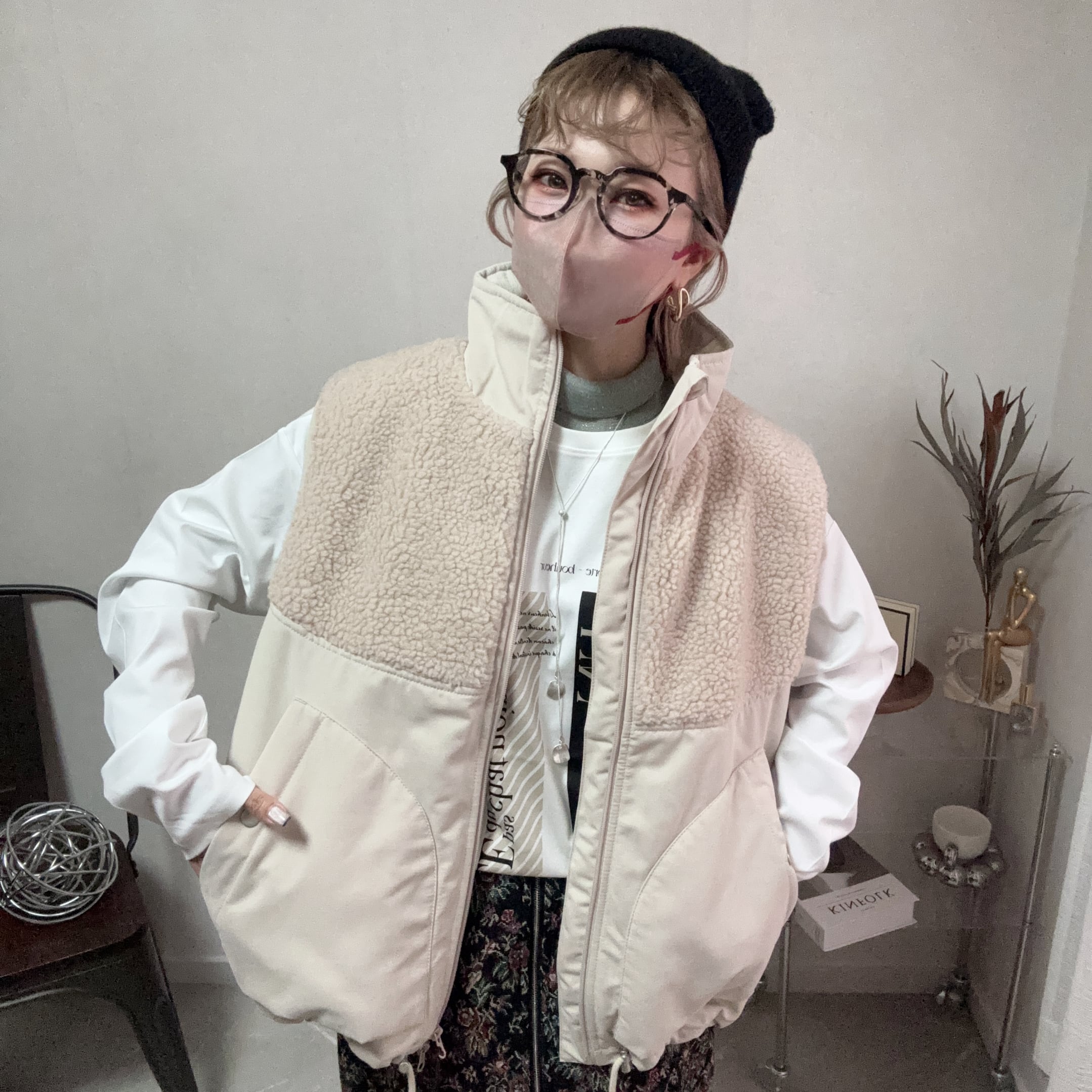 boa switch padding vest【Ivory】