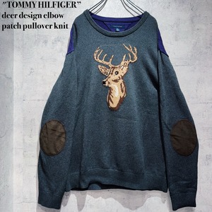 "TOMMY HILFIGER”deer design elbow patch pullover knit