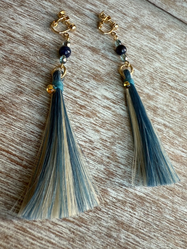 お麻守り耳飾り藍染めmixラピスラズリ【イヤリング】