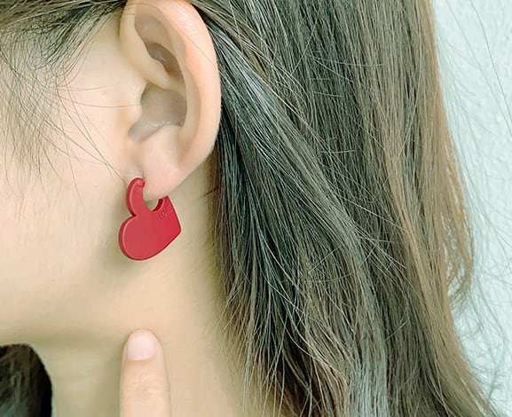 レーディス エレガント 赤いハート デザイン ピアス イヤリング e0913