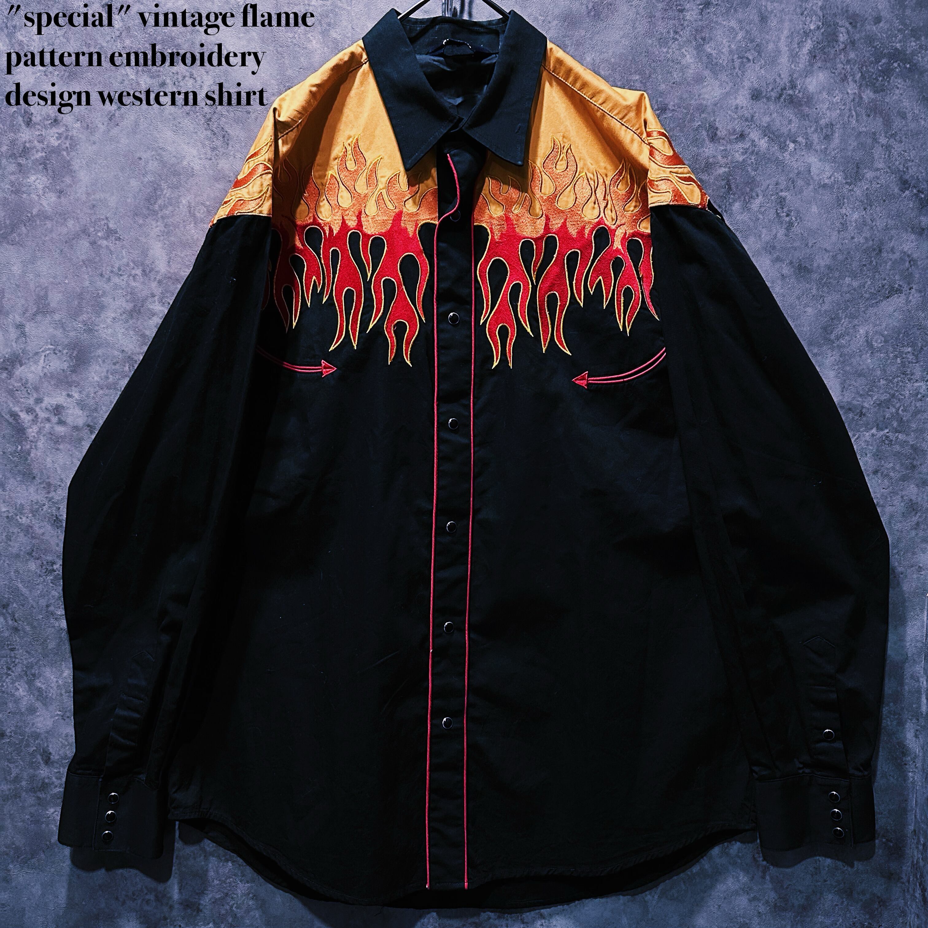 【doppio】"special" vintage flame pattern embroidery design western shirt