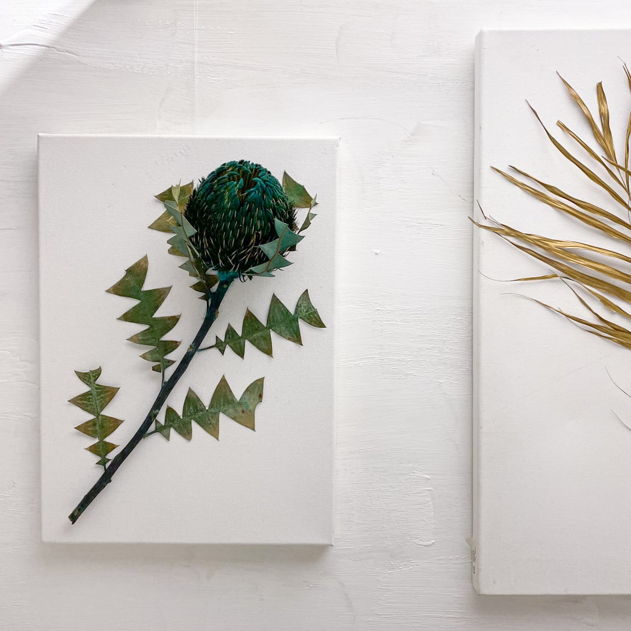 大ぶりのドライフラワーを大胆にあしらったボタニカルアートボード