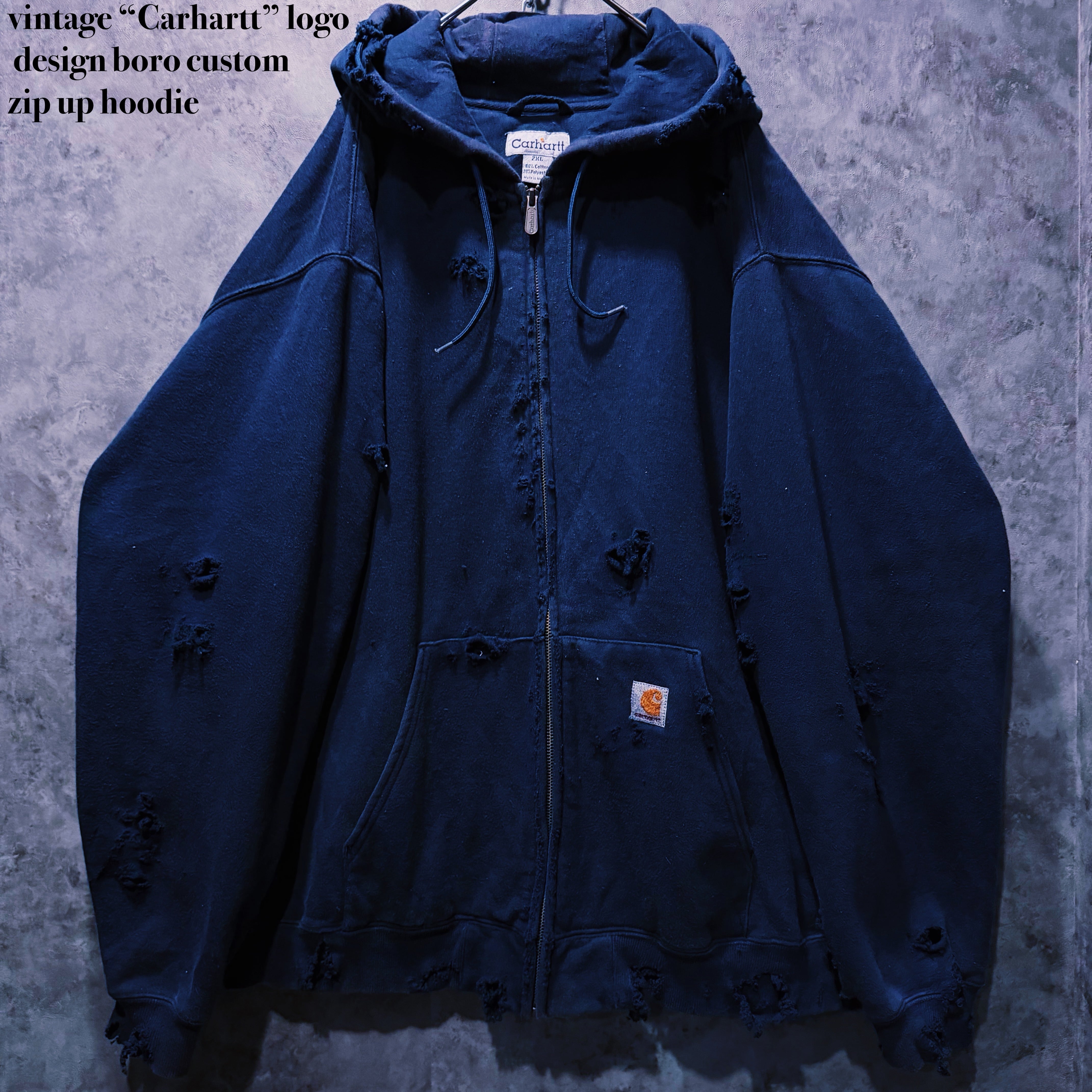 【doppio】vintage “Carhartt” logo design boro custom zip up hoodie