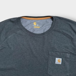 【Carhartt】2XL ビッグシルエット ワンポイント ポケットTシャツ ポケT カーハート FORCE ラグラン ダークグレー 半袖 夏物 US古着