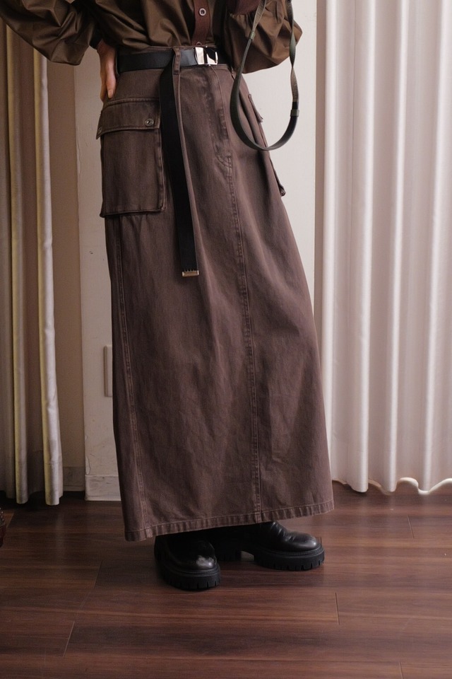 denim pocket skirt brown