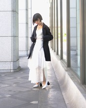 AMBERGLEAM - 2WAY Tiered Skirt ：LACE｜2WAY仕様／ドローコードシャーリング／ティアードレース／膝スリット／前後差アレンジ