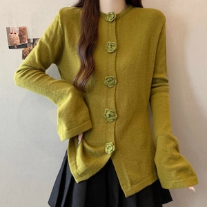 ベルスリーブクロシェフラワーニットカーデ ・72932 ベルスリーブクロシェフラワーニットカーデ ・72932