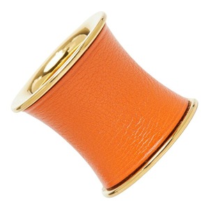 エルメス 筒型 スカーフリング ゴールド オレンジ メッキ レザー レディース HERMES 【中古】