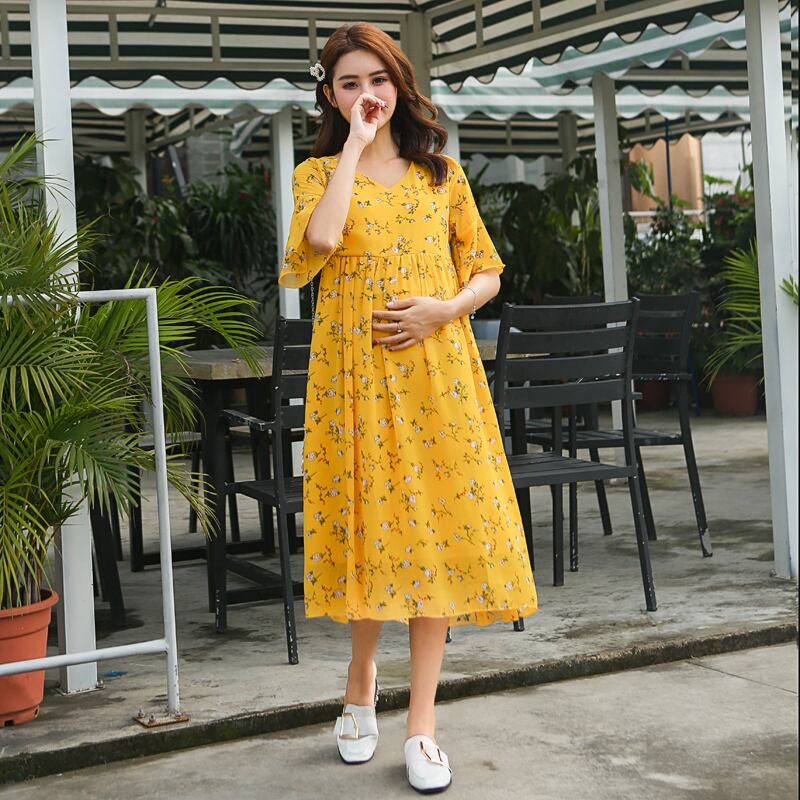 【新作】【送料無料】 8216＃フローラルプリントシフォンマタニティマキシロングドレス2019夏服妊婦妊娠 サマー 夏物 花柄 AL expec42752376405