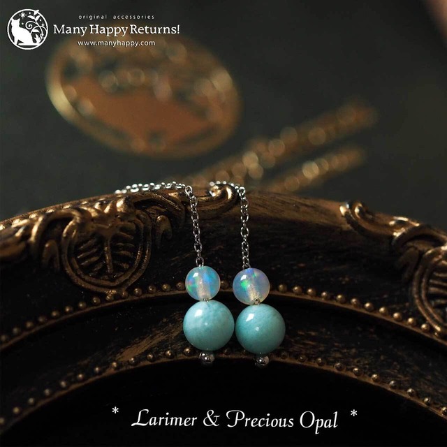 p-2172 上質ラリマー＆プレシャスオパール☆アメリカンピアス・イヤリング