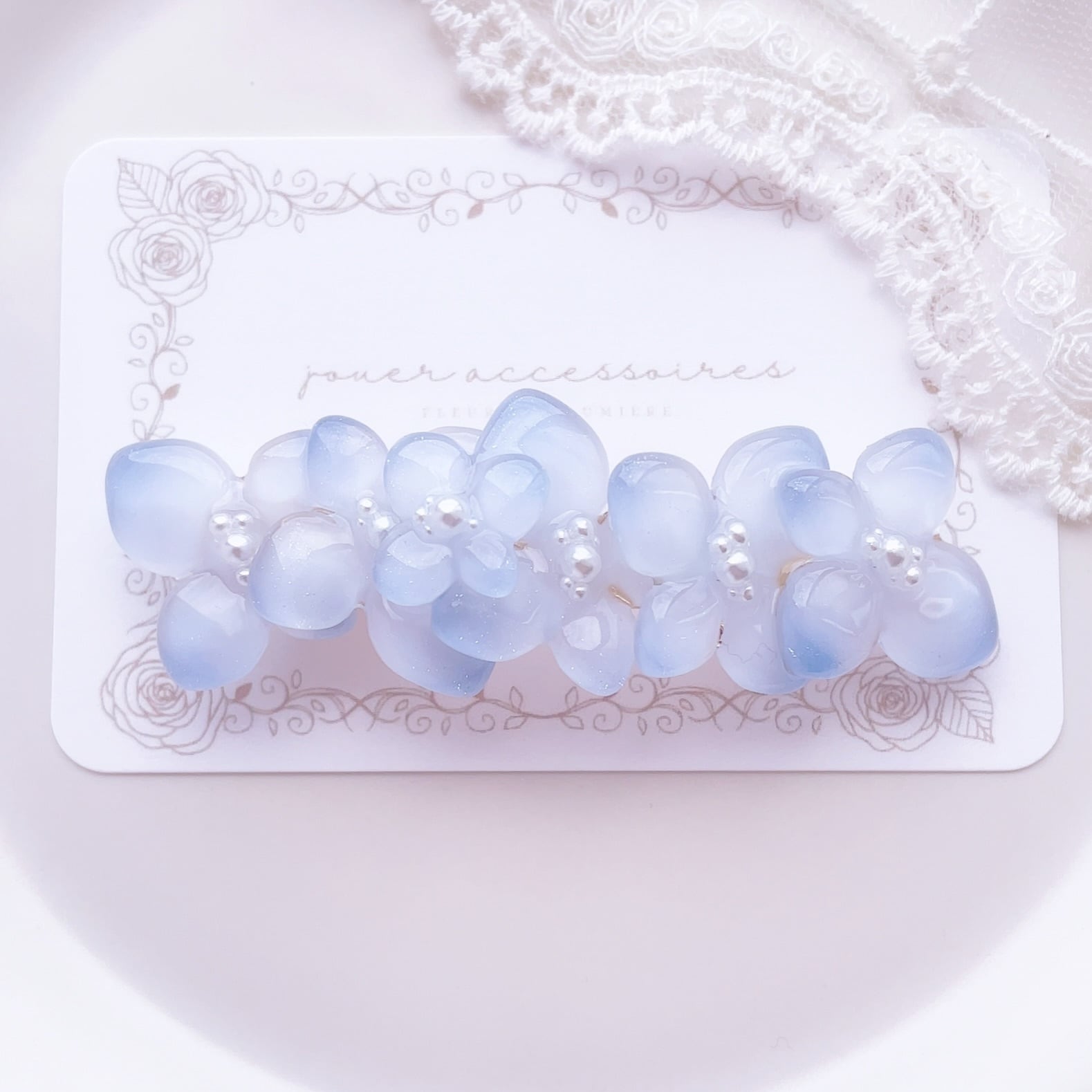 Pluie "プリュイ" 紫陽花のバレッタ(Raindrop blue)