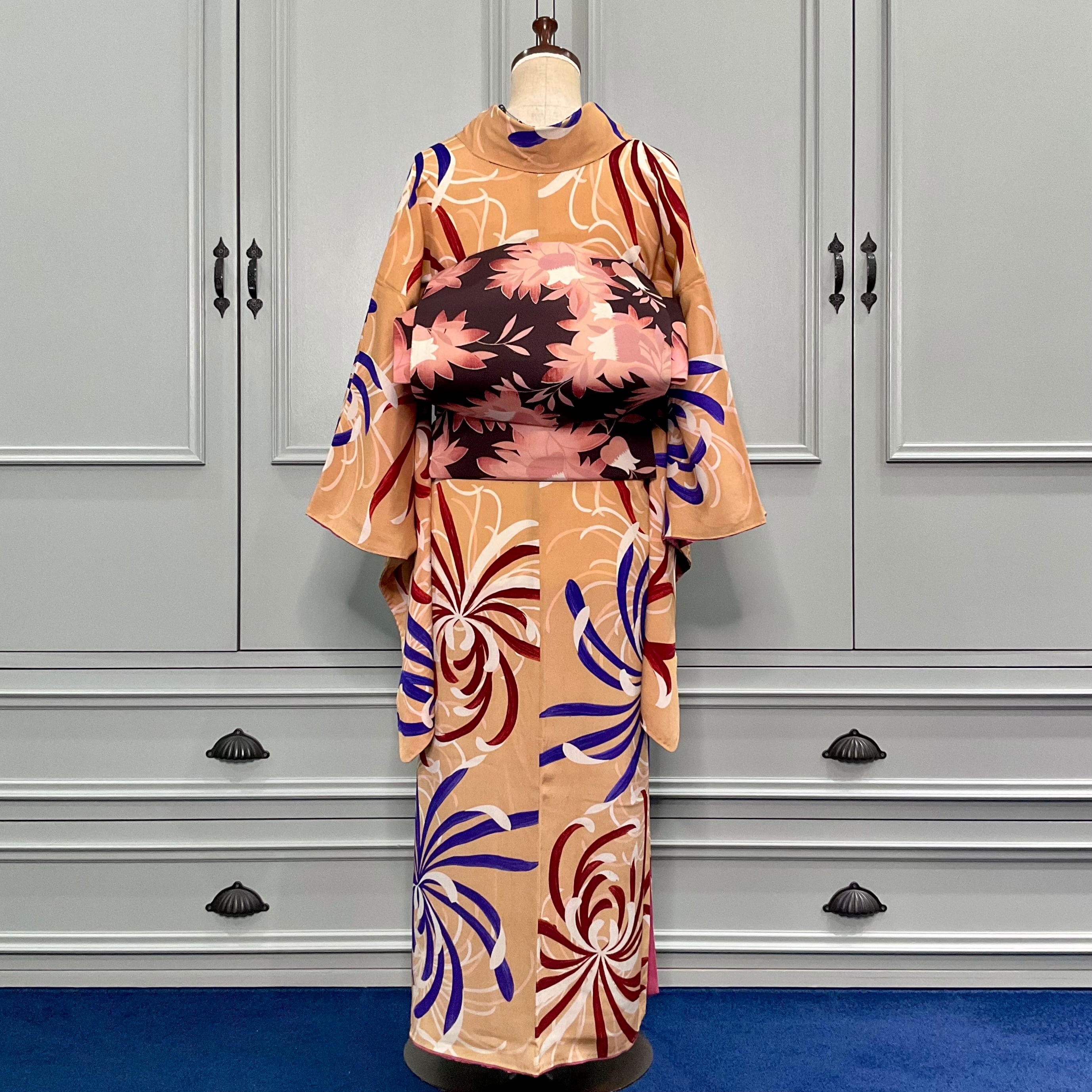 Deco spraymums＊オレンジベージュ 乱菊 スプレー菊 アンティーク小紋