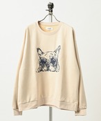 ATELANE Suede-finish Ponte Crew Neck – French Bulldog Pattern (IVO) 26A-24012