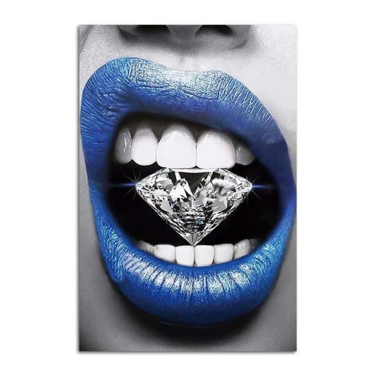 木枠付き 壁掛け キャンバス アートパネル セクシー 美女 ダイヤモンド ダイアモンド Diamond 金剛石 宝石 唇 リップ 青 ブルー