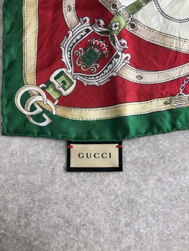 GUCCI グッチ スカーフ グリーン シルク 総柄 vintage ヴィンテージ オールド j8dbd8