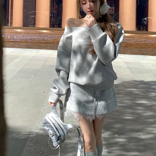 【set】プルオーバー×レース切り替えスカートセット M27889