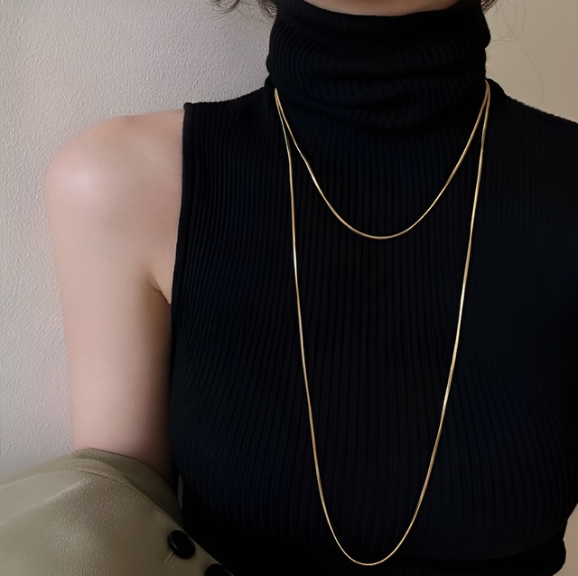 Long stacked snake bone necklace【H00347】