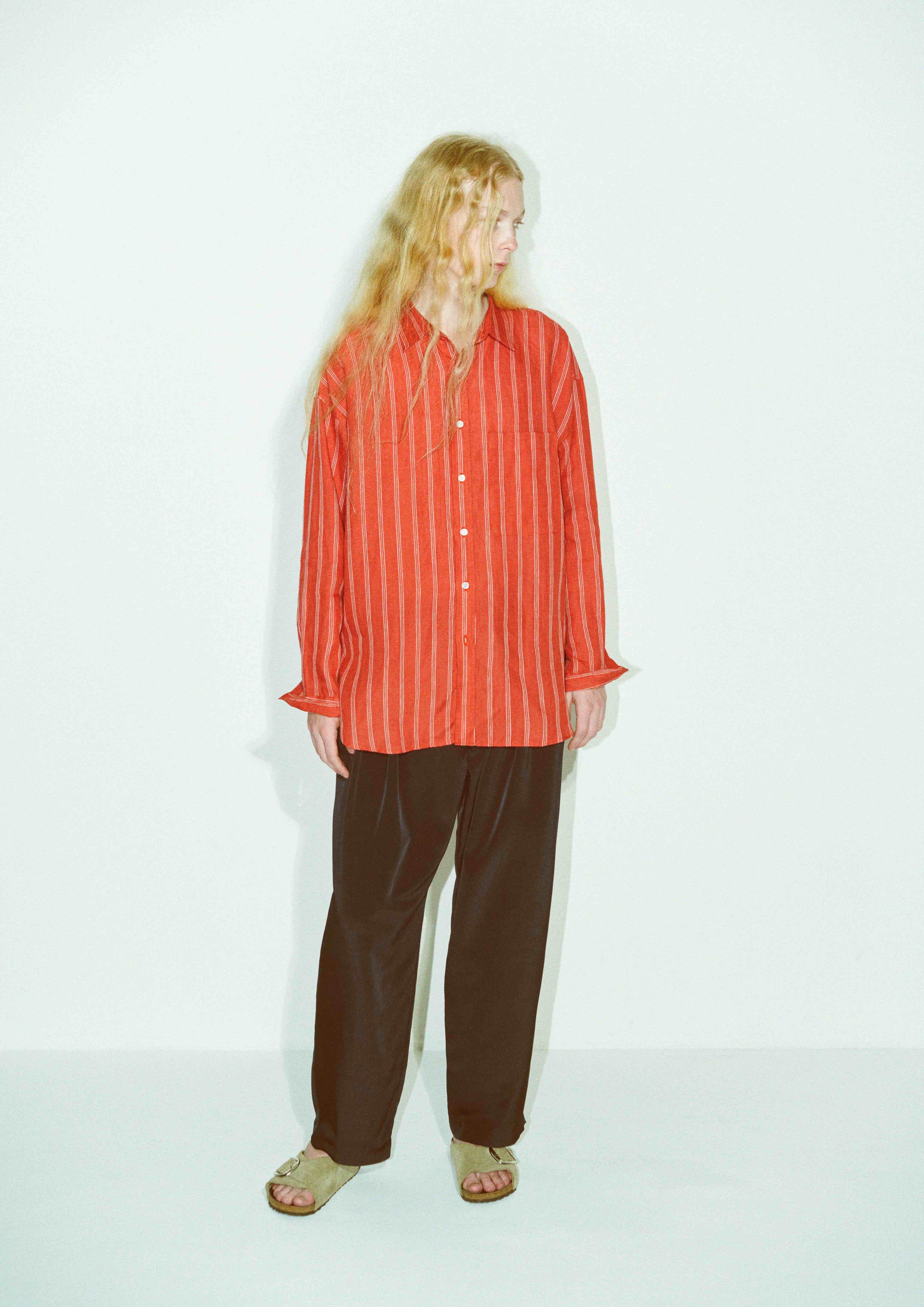 LINEN STRIPE BIG SH / リネンストライプBIGシャツ(NAVY) | KICS