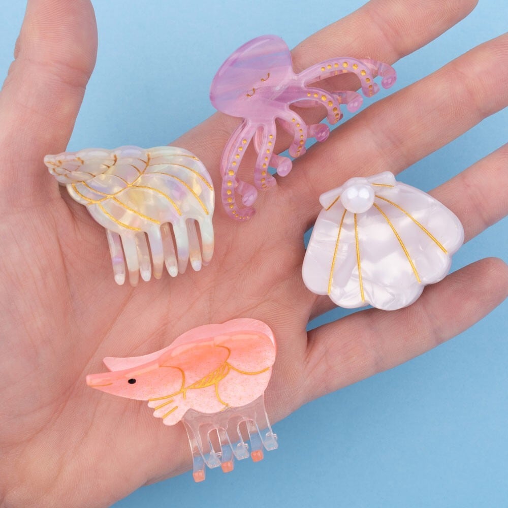 Coucou Suzette】Mini Hair Claw -Splash collection インポート フランス ククシュゼット  ミニヘアクリップ マリン シーフード 海 貝 貝殻 エビ タコ シェル シュリンプ オクトパス | Citron Frappé