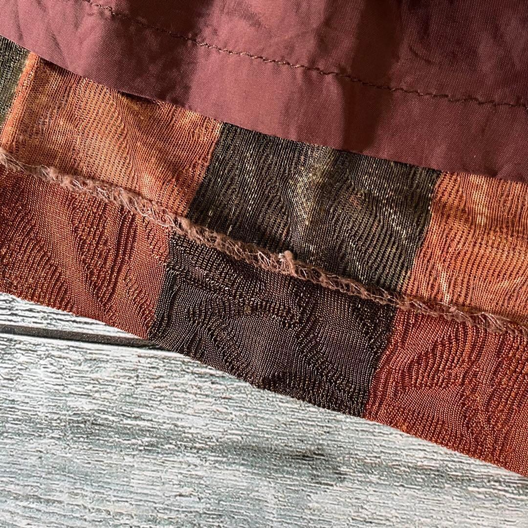 昭和レトロパターン柄長袖ロングワンピース透け素材ブラック9号N3