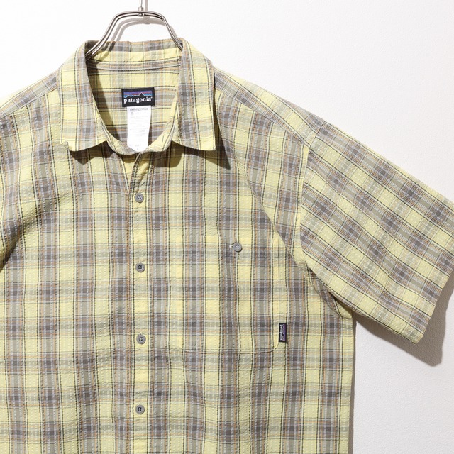 美品 L 11年 イエロー Puckerware Shirt Patagonia パッカーウェアシャツ パタゴニア  シアサッカー