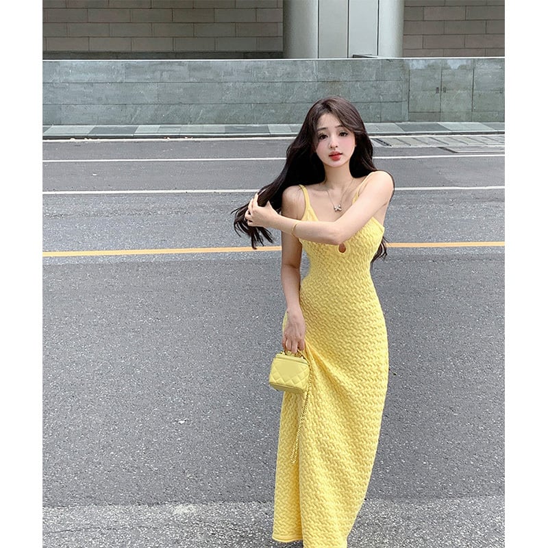 ワンピース セクシー ニット エレガント ロング丈 吊りワンピース