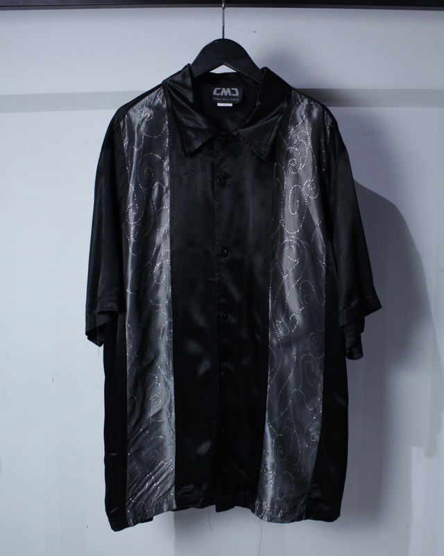 【Caka BLACK】Metallic Silver Switching Glitter Embroidery Vintage S/S Shirt