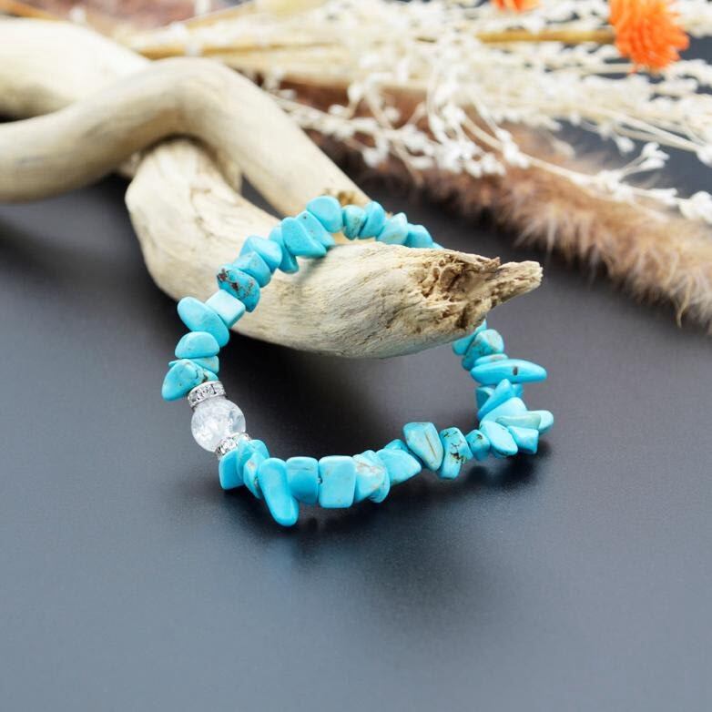 ターコイズ×一粒クラック水晶のさざれ石ブレスレット | SOL CRAFT