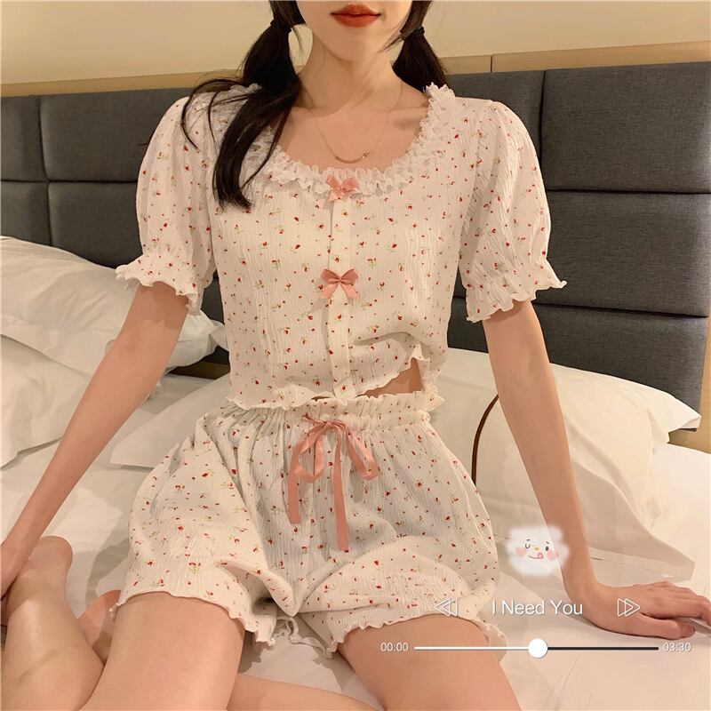 フローラルレディースサマー薄手レッドショーツ セット 大人ガーリー スウィート キュート カジュアル 夏物 ブルマー 花柄 YY-ファッション65689586357