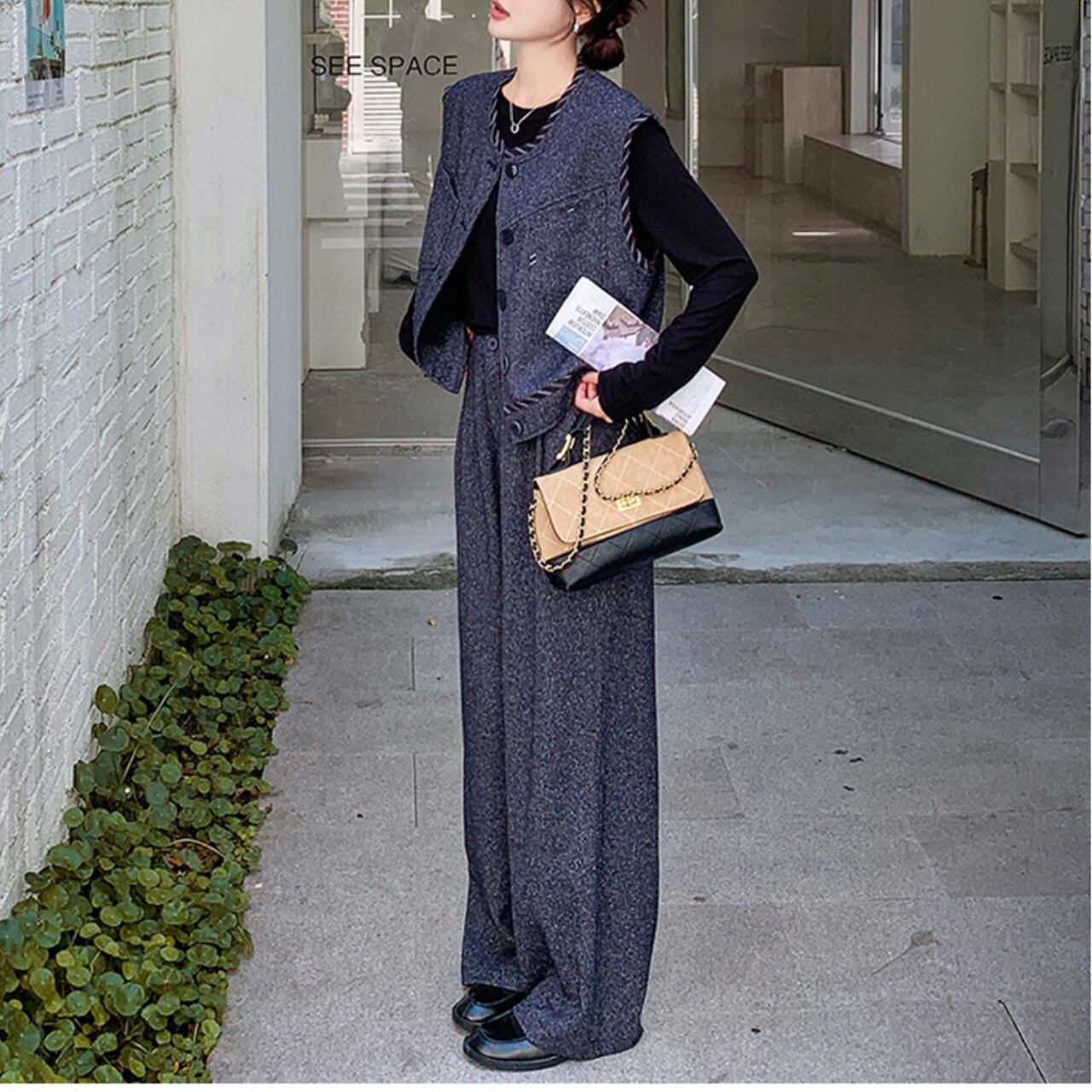 3点セット ベスト&ストレートパンツセットアップ a0620