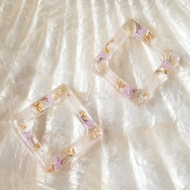 014 クリア ドライフラワー 大人可愛いピアス イヤリング レジンハンドメイド Miis ミーズ