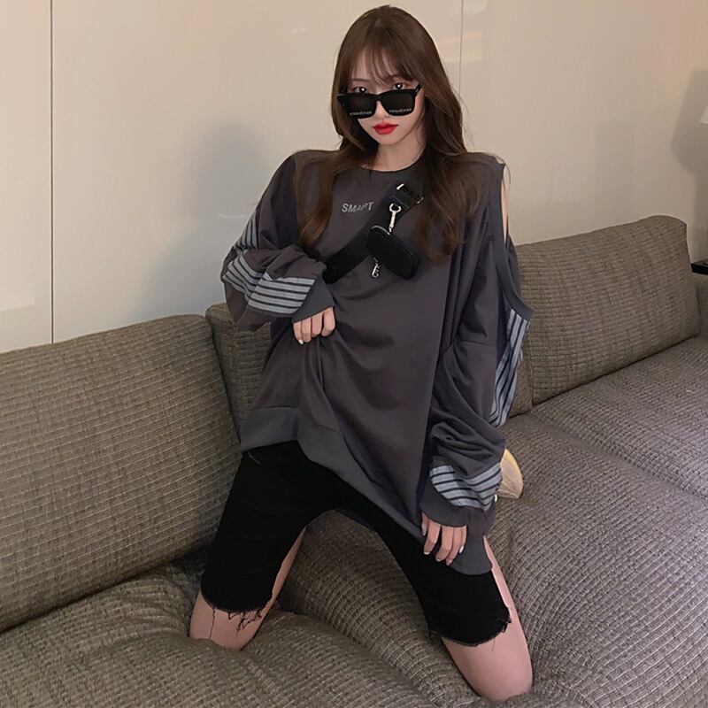 ストライプルーズシン長袖セーターレディース2020年秋新作ジャケットイントレンディロングトップ ブラックストロベリース3410779330