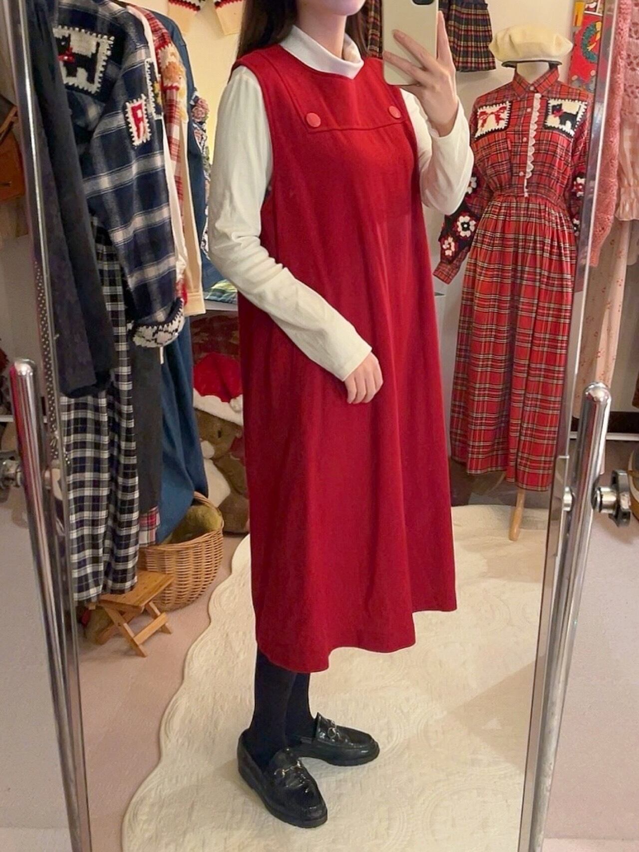 red button wool jumper skirt