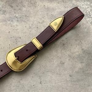 Etienne Aigner Burgandy Leather Brass Buckle Belt