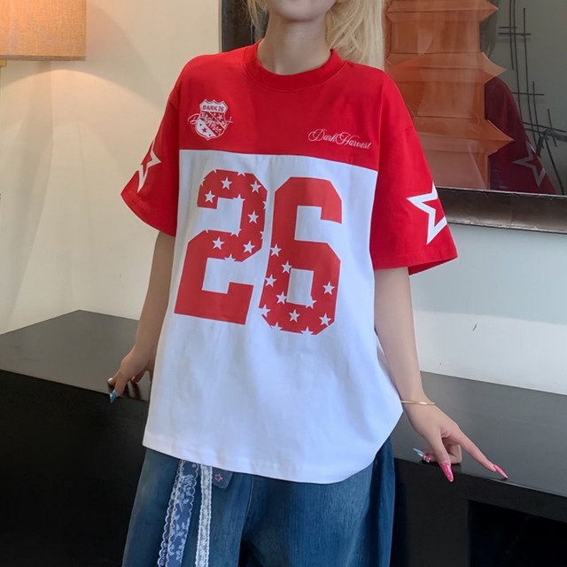 ナンバリングスターオーバーシルエットTシャツ 3col   R02336