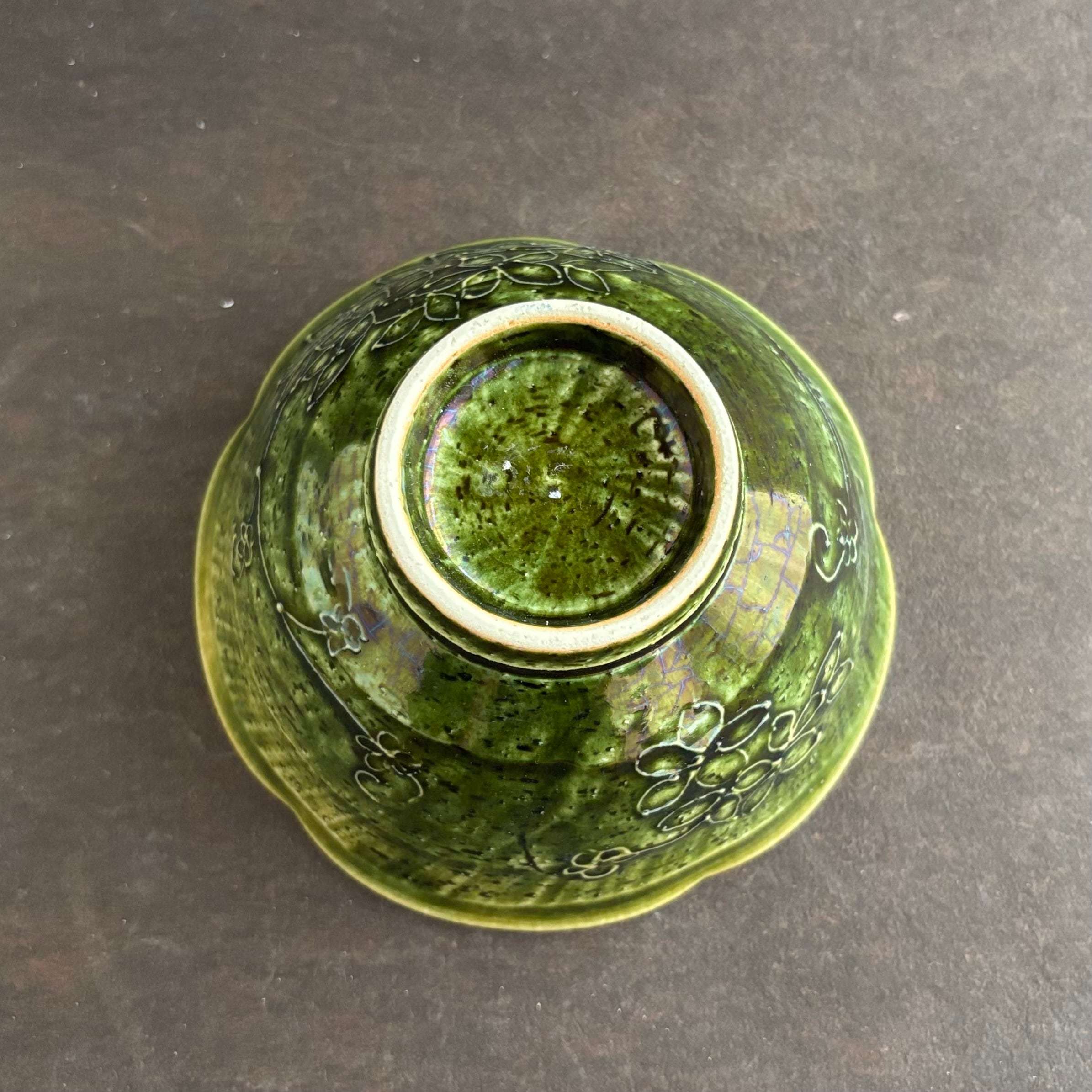 土和のルリエフ 織部お花形ご飯茶碗