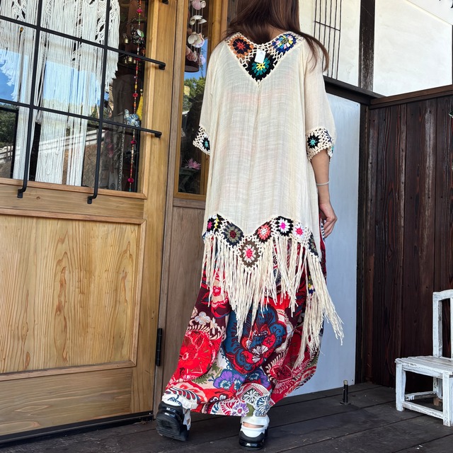 フリンジ付きカラフルカーディガン