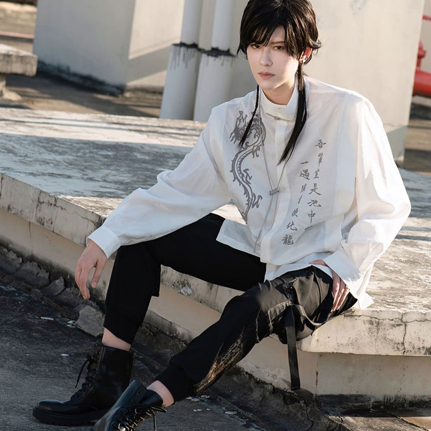 チャイナ風 羽織り 長袖トップス ジャケット 龍刺繍 ドラゴン 闇